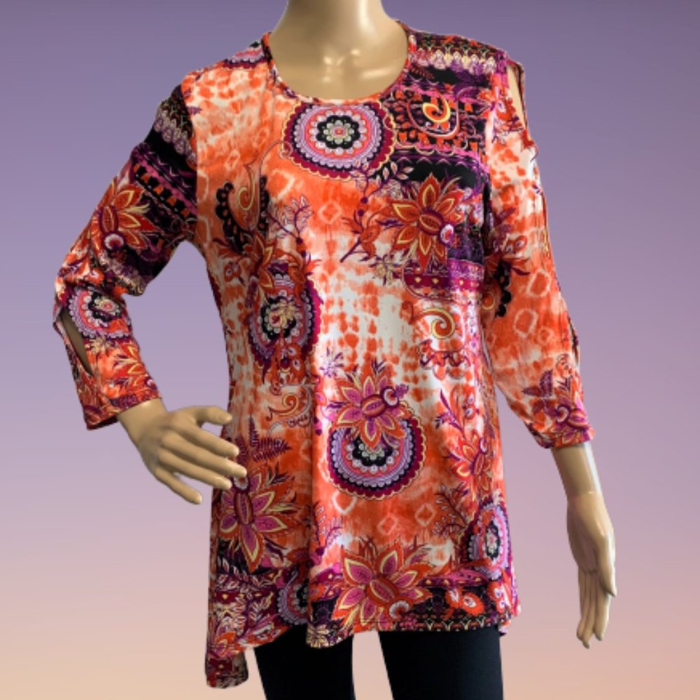 NWT! PATTI BROOKS DESIGNS PALM BEACH PEEP SLEEVE TUNIC SMALL